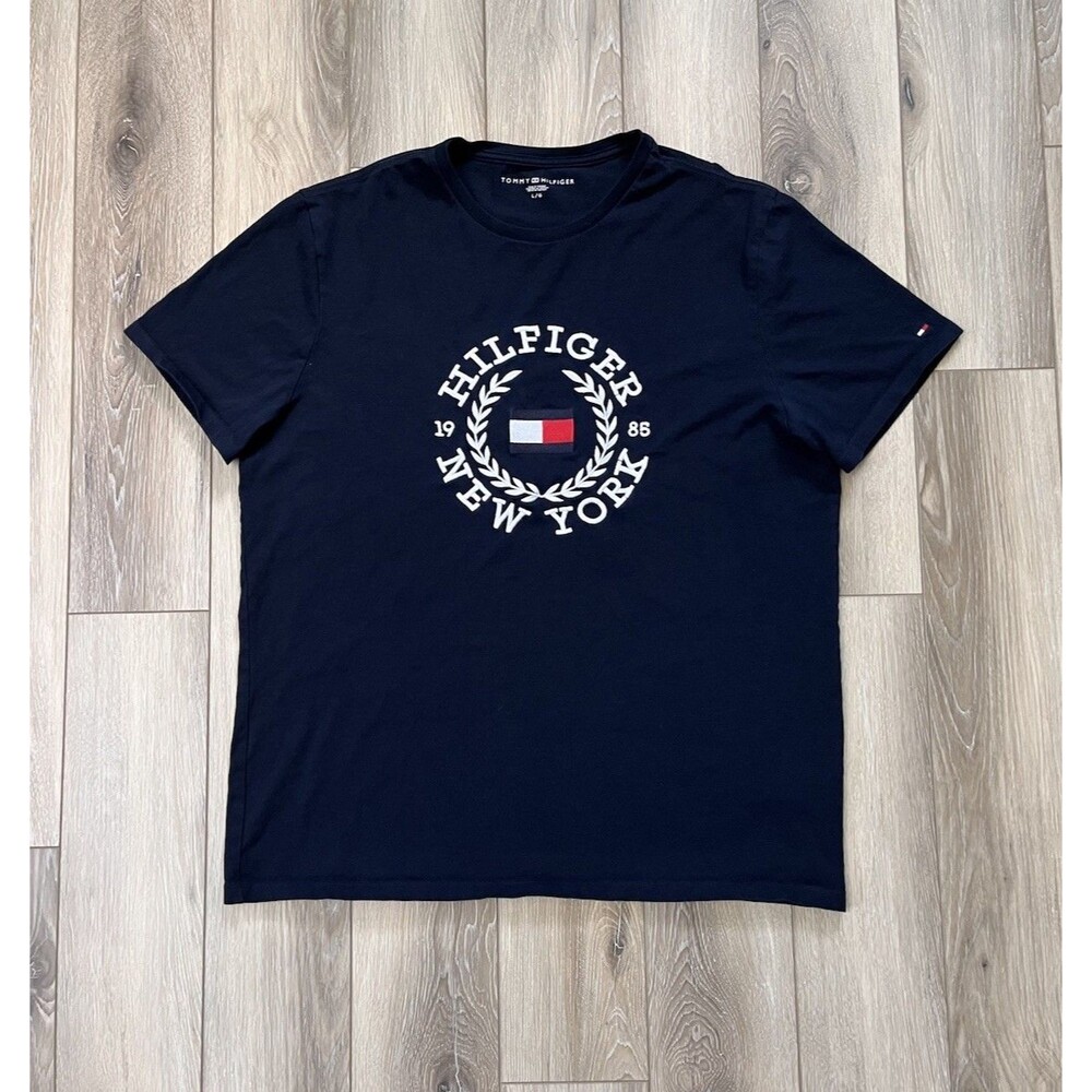 Tommy Hilfiger Men’s Sz L Blue Short Sleeve Tee Embroidered Logo 100% Cotton